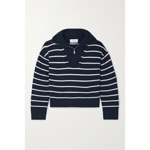 La Ligne Bastien Cropped Striped Merino Wool Sweater In Navy